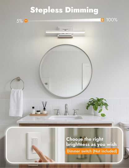 15.7 Inch Modern Bathroom Light Fixture, 12W 5CCT Dimmable LED Chrome Bathroom Vanity Lights Over Mirror, Vanity Lights for Bathrooms Restroom Mirror- ETL Certified
