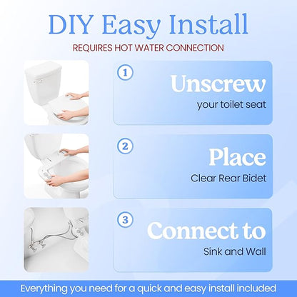 CLEAR REAR Bidet Attachment for Toilet Seat -Non-Electric with Self Cleaning Nozzles, Leak Proof Connectors, Adjustable Water Spray, Rear & Feminine Wash - Toilet Bidet Upgrades (Cold & Warm Water)