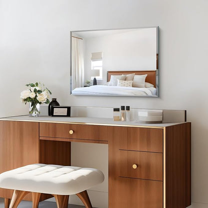 CILIBER Beveled Mirror, 18x24 Frameless Beveled Bathroom Mirrors for Wall, 3mm Tempered Glass Rectangle Vanity Mirror with Beveled Edge, Crystal-Clear, Hangs Horizontally or Vertically