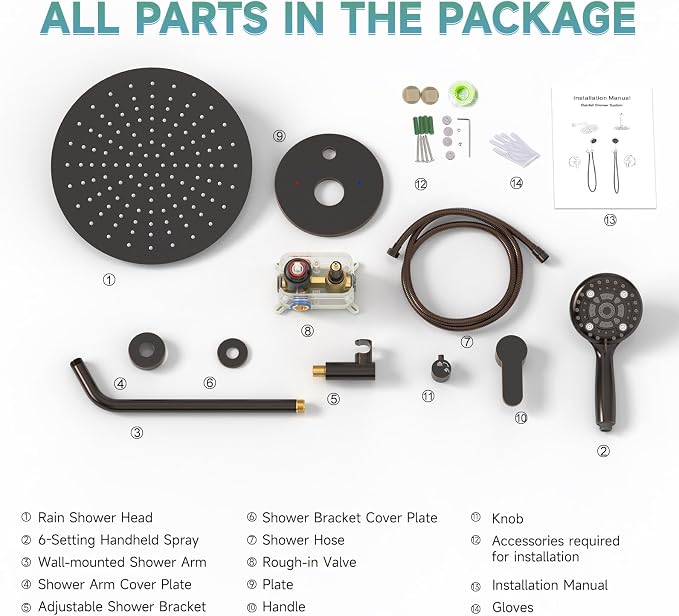 SR SUN RISE Shower Faucet - 12 Inch Multifunctional High Pressure Shower Head System with Handheld Shower Head Fixtures - Valve Included - Oil Rubbed Bronze