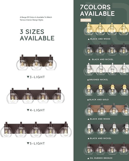 Bathroom Light Fixtures Over Mirror, 3-Light Oil Rubbed Bronze Vanity Light with Clear Glass Globe Shade, Modern Sconces Wall Lighting, Bathroom Wall Lights for Bedroom Hallway, VL195-ORB-3