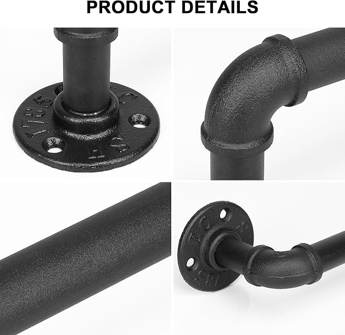 Industrial Pipe Towel Rack Towel Bar, Heavy Duty Wall Mounted Rustic Farmhouse Bath Towel Holder for Bathroom (Black, 32 inch)