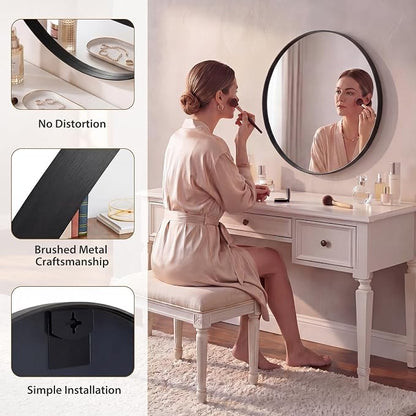 Sweetcrispy Round Bathroom Wall Mirror, Circle Vanity Mirror, 24 Inch | Matte Metal Frame, Home Decor Circle Mirrors for Bathroom Sink, Entryway, Bedroom, Black