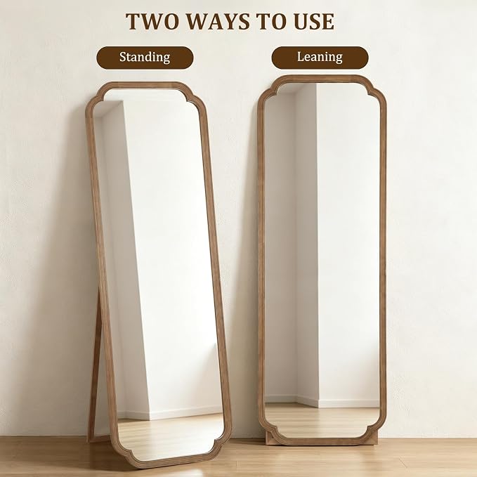 Farmhouse Full Length Mirror with Stand 22x65 Inch, Wooden Frame Floor Mirror,for Bedroom, Entryway, Living Room(Natural)
