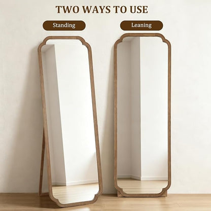 Farmhouse Full Length Mirror with Stand 22x65 Inch, Wooden Frame Floor Mirror,for Bedroom, Entryway, Living Room(Natural)