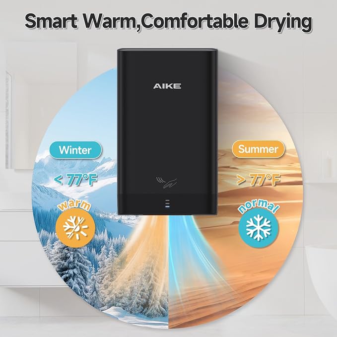 AIKE Compact Hand Dryer for Bathroom, ABS Polycarbonate 110V Black,AK2822 | High Speed Slim Blade Hand Dryer,Plug-in Easy Install and Compact Design,Smart Warm for Home Bathroom,No Paper Waste and Cost