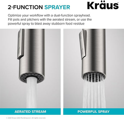 KRAUS Oletto Single Handle Pull Down Kitchen Faucet with QuickDock Top Mount Installation Assembly in Chrome, KPF-2620CH