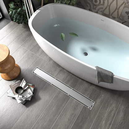 YEFU Shower Drain 42 Inch with Tile Insert,Linear Shower Drain for Bathroom | Anti-Corrosion, 304 Stainless Steel, Shower Drain Kit with Hair Strainer, Fast Drainage, Long Shower Drain Reversible Grate