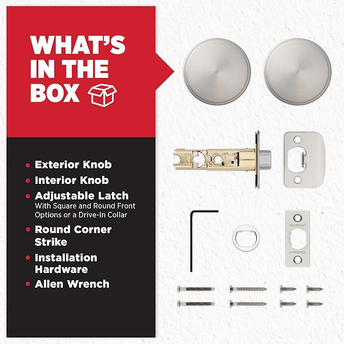 Kwikset Pismo Interior Passage Door Knob, Handle for Closet and Hallway Doors, Non-Locking Doorknob in Satin Nickel, with Microban Protection (Pack of 10)