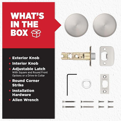 Kwikset Pismo Interior Passage Door Knob, Handle for Closet and Hallway Doors, Non-Locking Doorknob in Satin Nickel, with Microban Protection (Pack of 10)