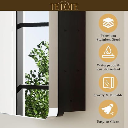 TETOTE 24 X 32 Medicine Cabinet Mirror Polished Chrome Stainless Steel Framed Bathroom Mirror Cabinet with Adjustable Shelves Recessed Mounted/Surface Mounted Medicine Cabinet with Mirror