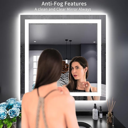 LOAAO 38"X38" LED Bathroom Mirror with Lights, Anti-Fog, Dimmable, Backlit + Front Lit, Lighted Bathroom Vanity Mirror for Wall, Memory Function, Tempered Glass, Shatter-Proof, ETL Listed | Anti-Fog, Dimmable, 3 Color Temperature, Backlit + Front Lit, ...