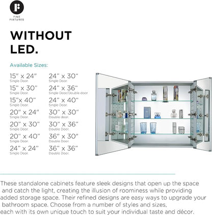 Bathroom Medicine Cabinet, Aluminum, Recessed/Surface Mount, 30" x 30", Right/Left Hinged, Mirrored Interior