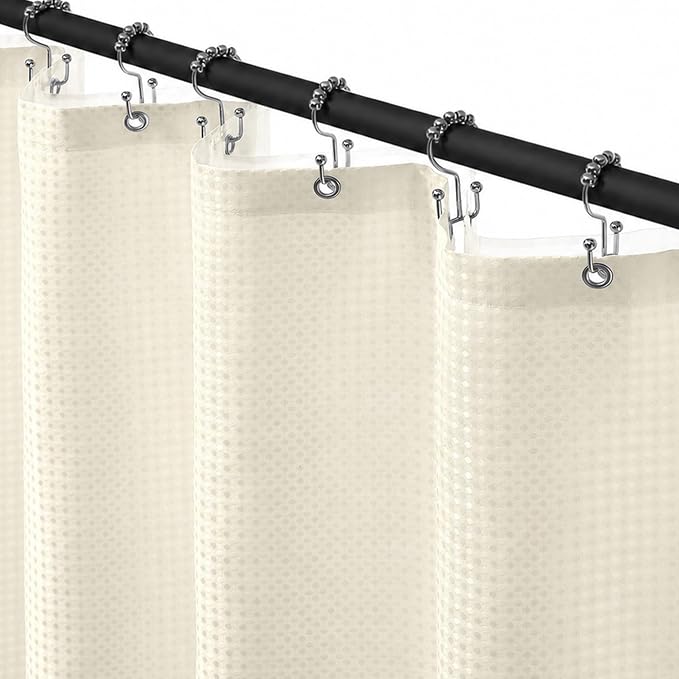 Siiluminisoy Shower Curtain and Liner Set, Waffle Shower Curtain Set with 12 Stainless Steel Hooks, Waterproof Luxury Fabric Shower Curtains for Bathroom and Hotel, Cream, 72" W x 84" H