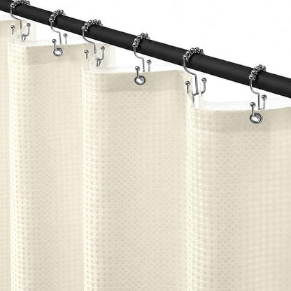 Siiluminisoy Shower Curtain and Liner Set, Waffle Shower Curtain Set with 12 Stainless Steel Hooks, Waterproof Luxury Fabric Shower Curtains for Bathroom and Hotel, Cream, 72" W x 84" H