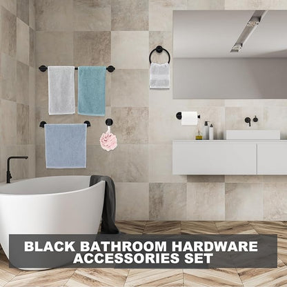 Gisafai 25 Pcs Matte Black Bathroom Accessories Hardware Set Black Towel Racks for Bathroom SUS304 Stainless Steel 23.6 Inch Towel Bar Ring Toilet Paper Holder Robe Hooks for Wall Mounted