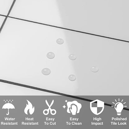 AULIGET 3" x 6" Thick PVC Peel and Stick Backsplash, Subway Tile Peel and Stick Wall Tiles (4, Polished White)