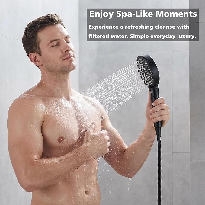 Filtered Shower Head with Handheld High Pressure 3 Spray Mode Showerhead | Detachable Shower Head Water Softener Filters Beads for Hard Water Remove Chlorine (Matte Black)