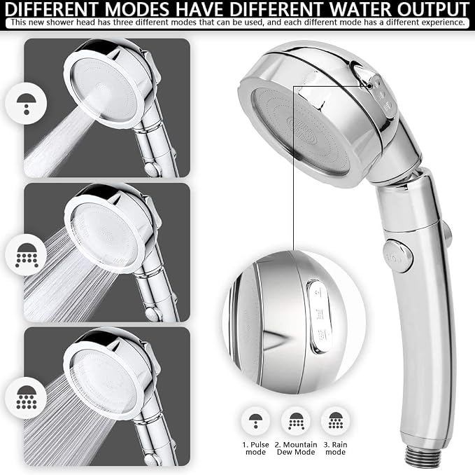 Handheld Shower Head（Without Hose and Bracket） - High Pressure Water Saving 360 Degree Rotating Adjustable Showerhead with ON/Off Switch and 3 Spray Settings RV Camper Bathroom Shower Sprayer