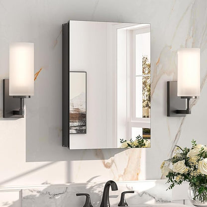 Keonjinn 16"x24" Black Bathroom Medicine Cabinet Mirror, HD Tempered Glass | Assembly Needed, Soft Close with DTC Hinges, Recessed or Wall Mount, Freely Adjustable Shelves, Lightweight Aluminum Frame