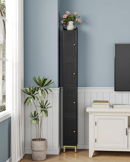 Hzuaneri 4-Tier Narrow Tall Storage Cabinet | Slim Bathroom Storage Cabinet with 4 Adjustable Feet and Shelves, for Living Room, Laundry Room, Black, 7.9"Dx7.9"Wx70.9"H
