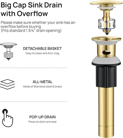 GAGALIFE Bathroom Faucet 1 Hole - Brushed Gold Bathroom Sink Faucet with Metal Pop-up Drain Supply Lines and Deck, Modern Waterfall Bathroom Faucets Single Handle, JJL-MP-7001BG