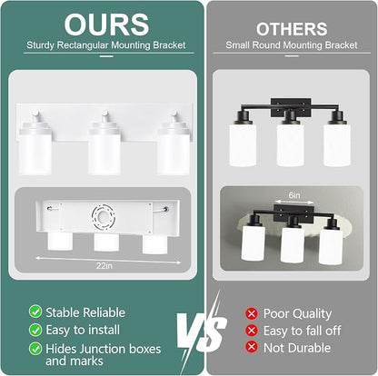 IZORRO Bathroom Vanity Light Fixture, 3-Light 22 Inch White Bathroom Light Fixtures Over Mirror, with White Glass Shade, Modern Farmhouse Vanity Lights, Rustic Restroom Lighting Fixtures