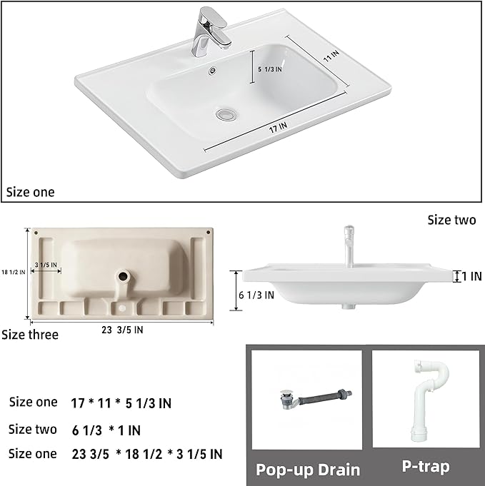 Wood Grain Floating Bathroom Vanity with Sink, 23x18 Inch Wall Mounted Bathroom Cabinet with 2 Drawers, Modern Single Sink Vanity for Small Bathroom, Space-Saving Storage Cabinet