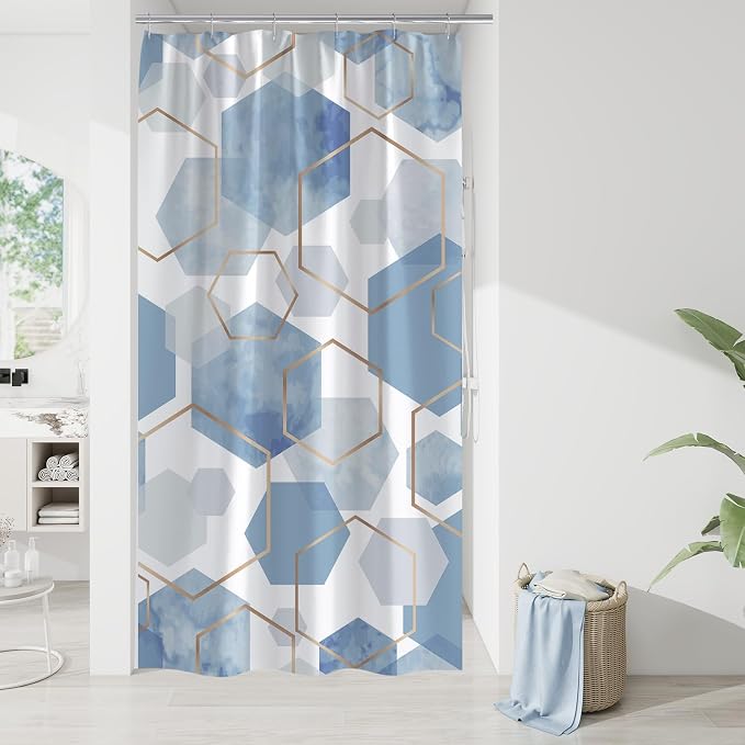 Litabel Small Stall Shower Curtain Set, Geometric Bathroom Decor 36x72 | Narrow Half Modern Minimalist Shower Curtais, Light Blue Geometric Art Print Abstract Waterproof Bath Curtain