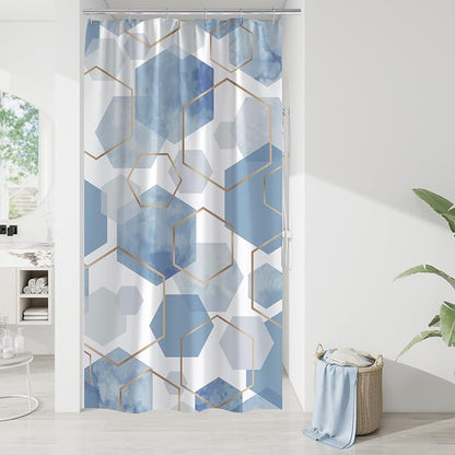 Litabel Small Stall Shower Curtain Set, Geometric Bathroom Decor 36x72 | Narrow Half Modern Minimalist Shower Curtais, Light Blue Geometric Art Print Abstract Waterproof Bath Curtain