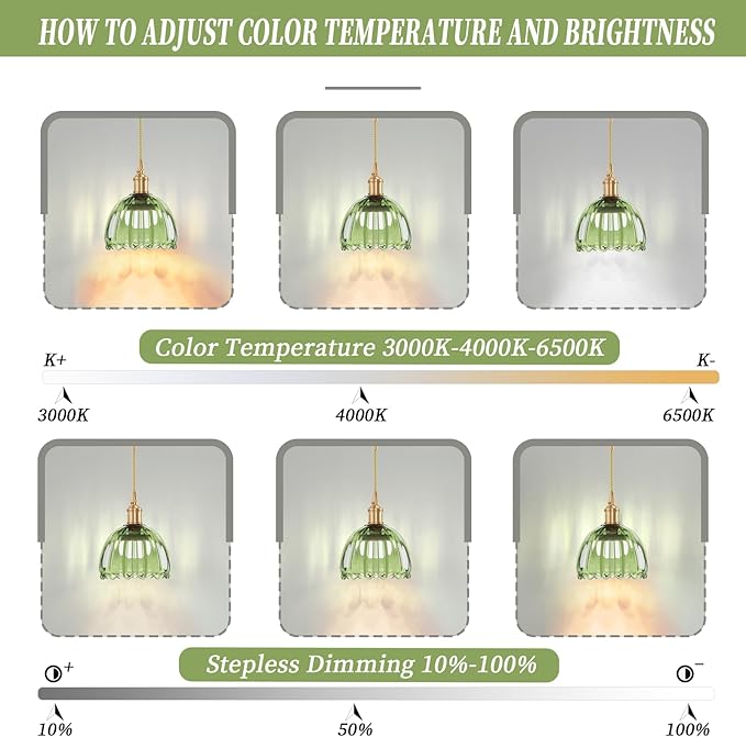 Battery Operated Wall Sconce CCT Dimmable Wireless Sconcesm Vintage Light Fixture with Green Tulip Glass Lampshade Wall Decor Set for Living Room Bedroom Bedside Bathroom 1PC Green