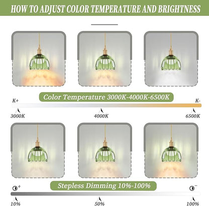 Battery Operated Wall Sconce CCT Dimmable Wireless Sconcesm Vintage Light Fixture with Green Tulip Glass Lampshade Wall Decor Set for Living Room Bedroom Bedside Bathroom 1PC Green