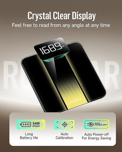 RunStar Digital Bathroom Scale for Body Weight with High Precision, Clear LED Backlight Display, Accurate Scale with Tempered Glass, 400lb