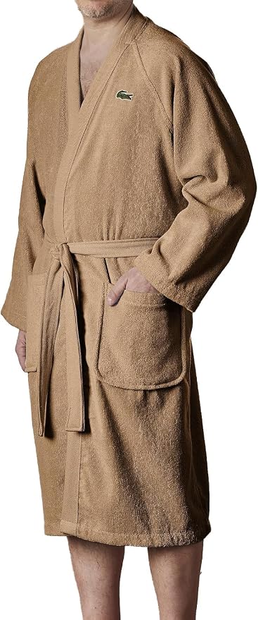 Lacoste Classic Pique Bath Robe, 100% Soft Cotton Terry, Unisex Adult Bathrobe, Absorbent & Quick Drying, One Size Fits Most