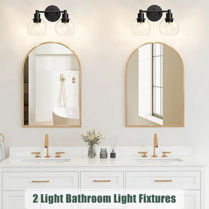 2 Light Bathroom Light Fixtures Black Vanity Lights, Farmhouse Bathroom Vanity Lights 2-Light Matte Black Globe Bathroom Vanity Lighting Fixture Over Mirror
