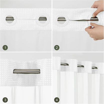 Colorful Star No Hook Shower Curtain with Snap in Fabric Liner, Waffle Weave Heavy Duty Thick Shower Curtains with Mesh Top Window, Hotel Style Waterproof Bathroom Curtain Set, 72 x 87 Inch, White