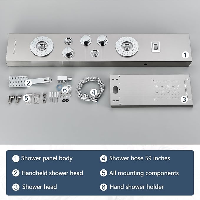 AlenArt Shower Panel LED Shower Tower System with Rainfall Waterfall Shower Head, 4 Body Massage Jets,Hand Shower Sprayer and Tub Spout Stainless Steel, Brushed Nickel