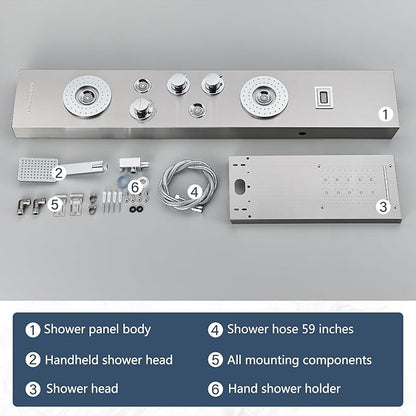 AlenArt Shower Panel LED Shower Tower System with Rainfall Waterfall Shower Head, 4 Body Massage Jets,Hand Shower Sprayer and Tub Spout Stainless Steel, Brushed Nickel