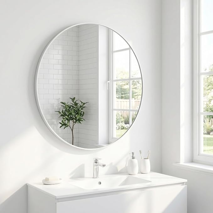 HARRITPURE Round Mirror 20 White Wall Mounted Circle Mirrors | Vanity Mirror with Aluminum Alloy Frame, Modern Decoration for Bathroom, Living Room, Vanity, Bedroom, Entryway