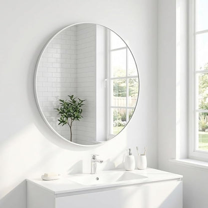 HARRITPURE Round Mirror 20 White Wall Mounted Circle Mirrors | Vanity Mirror with Aluminum Alloy Frame, Modern Decoration for Bathroom, Living Room, Vanity, Bedroom, Entryway