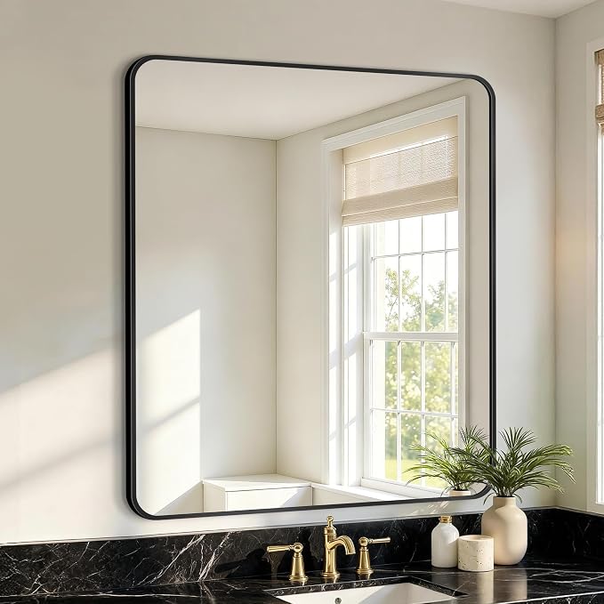 Vanity Bathroom Mirror, 36”x30” Black Bathroom Mirror for Over Sink | HD Tempered Glass, Anti-Rust Frame, Vertical or Horizontal, Wall Mirrors for Bathroom Sink, Living Room, Entryway, Bedroom