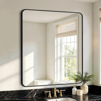 Vanity Bathroom Mirror, 36”x30” Black Bathroom Mirror for Over Sink | HD Tempered Glass, Anti-Rust Frame, Vertical or Horizontal, Wall Mirrors for Bathroom Sink, Living Room, Entryway, Bedroom