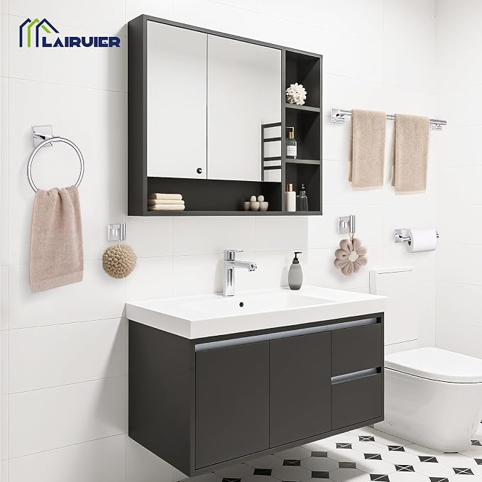 Lairuier 10-Piece Polished Chrome Bathroom Accessories, Towel Bar Set | Bathroom Hardware Set Includes SUS304 23.6" Towel Bar, Towel Ring, Toilet Paper Holder and Towel Hooks Wall Mounted
