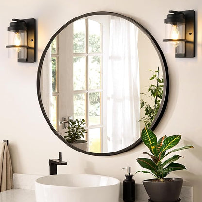 Modern Farmhouse Black Wall Sconce,Glass Wall Light Fixture,E26 | Industrial hardwired indoor fixture,ideal for bedroom,hallway,bathroom and living room,modern style home decor with E26 base.