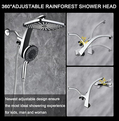 12" High Pressue Rain Shower Head with Handheld, 9 Sprays Hand Showerhead | Shower Heads with Handheld Spray Combo, Dual Head, Built-in Magnetic Docking, Power Jets, 59" Shower Hose, Chrome 1.75GPM