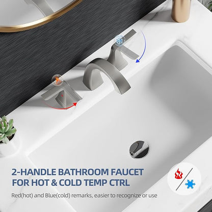 VXV Brushed Nickel Bathroom Faucet Widespread 8 Inch, 3 Hole Vanity Sink Faucet with Pop-Up Drain & Pre-Attached Supply Lines for Easy DIY Installation, Faucet for Bathroom Sink, RV