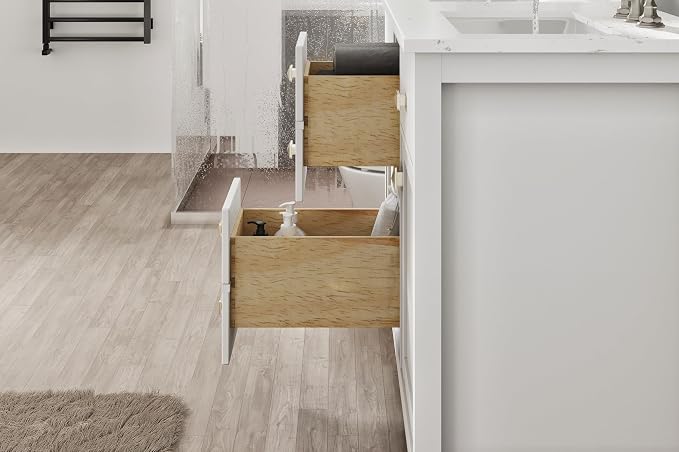 Artemis 48 in. White Double Sink Bath Vanity with Engineered Top and Undermount Porcelain Sinks