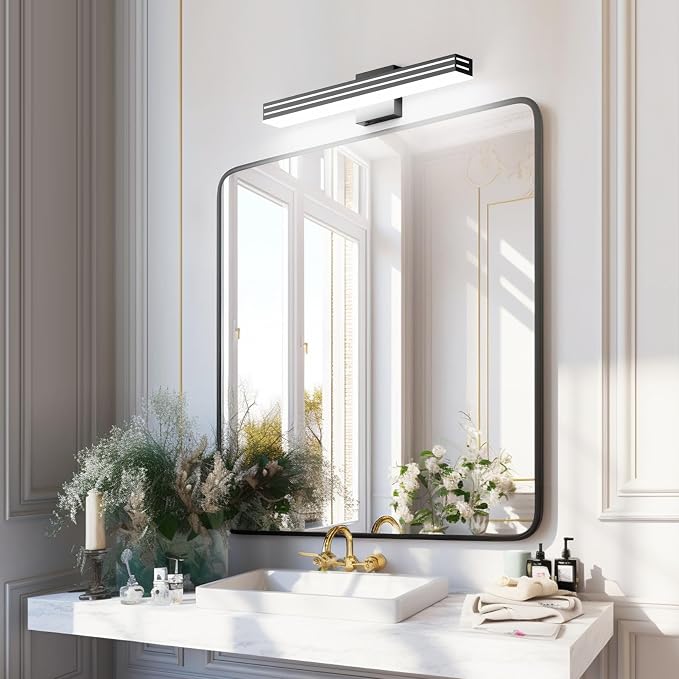 Ralbay Black Vanity Light 5 Color Temperature Dimmable LED Modern Bathroom Vanity Light Bar 24inch 24W Acrylic Matte Black Bathroom Wall Lighting Fixtures Over Mirror