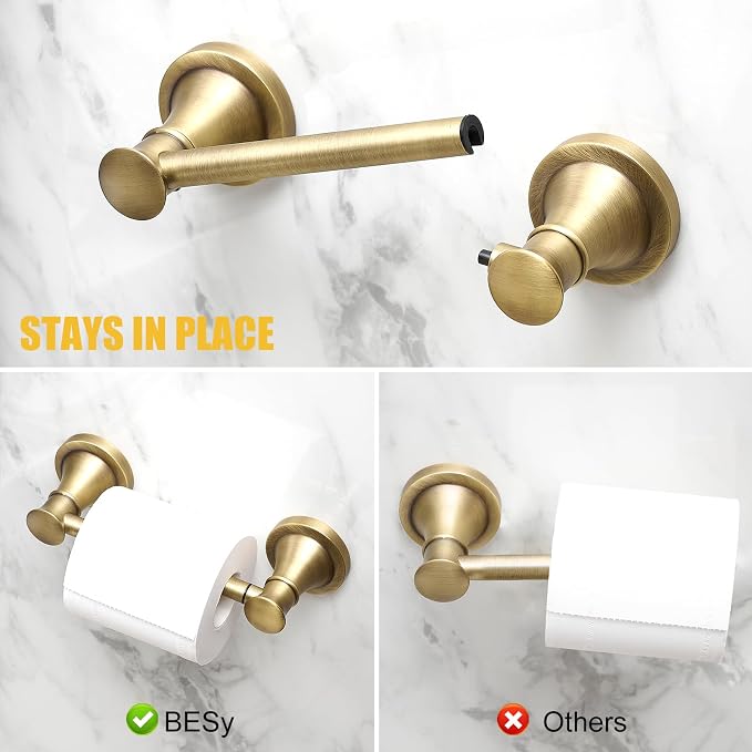 Bathroom Toilet Paper Holder Wall Mount Tissue Holder Antique Brass | Rustproof Toilet Tissue Roll Holder, Flexible Double Post Pivoting Handle, Bathroom Accessories SUS304 Stainless Steel