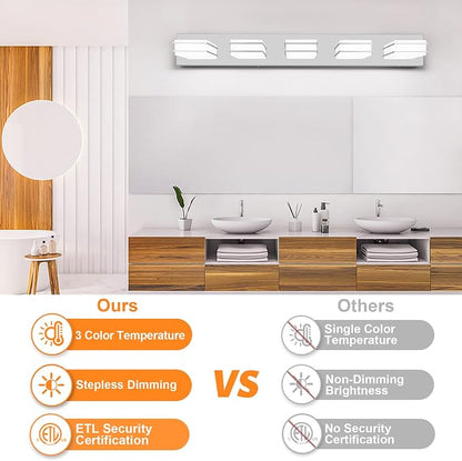 GOODATE 3 Color Temperature Dimmable Vanity Lighting Fixtures, LED Chrome 5 Light Bathroom Vanity Light, Acrylic Stainless Steel Square Shade Vanity Lights for Bathroom, ETL Certificated